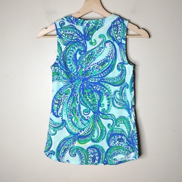 Lilly Pulitzer Marlowe Tank XS Blue Green Paisley Print Resort Preppy Summer - Picture 4 of 7